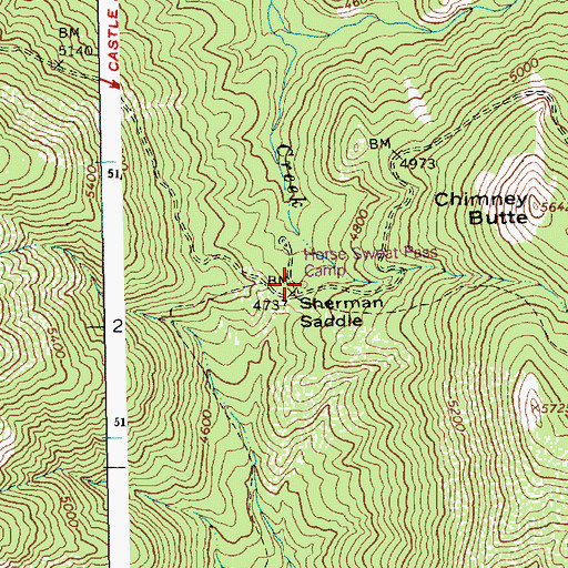 Topographic Map of Horse Sweat Pass Camp, ID