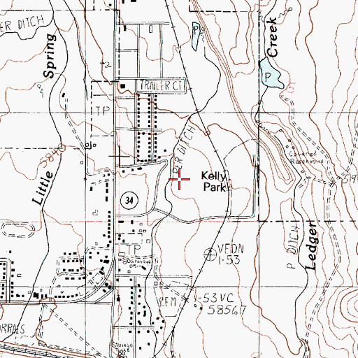 Topographic Map of Kelly Park, ID