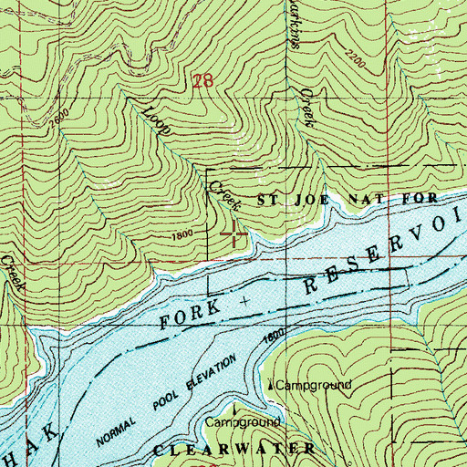 Topographic Map of Loop Creek, ID