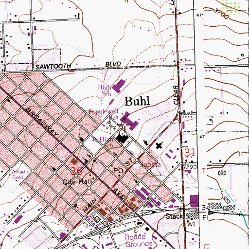 Topographic Map of Popplewell Elementary School, ID