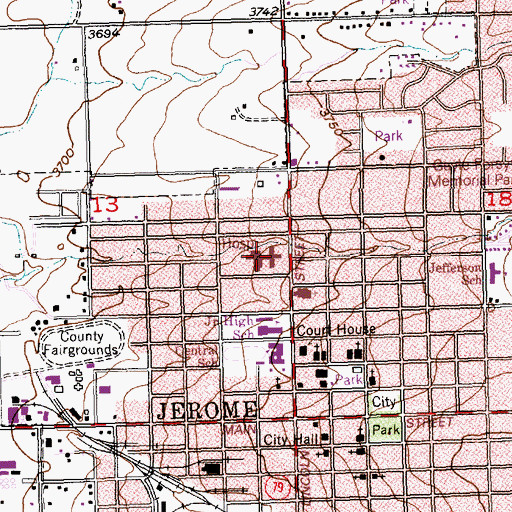 Topographic Map of Saint Luke's Jerome Medical Center, ID