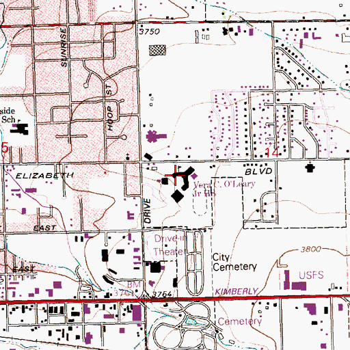 Topographic Map of Vera C O'Leary Junior High School, ID