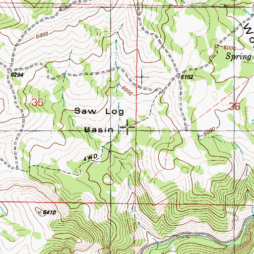 Topographic Map of Saw Log Basin, ID
