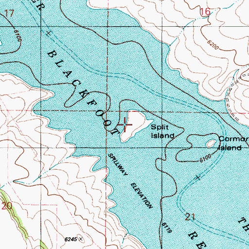 Topographic Map of Split Island, ID