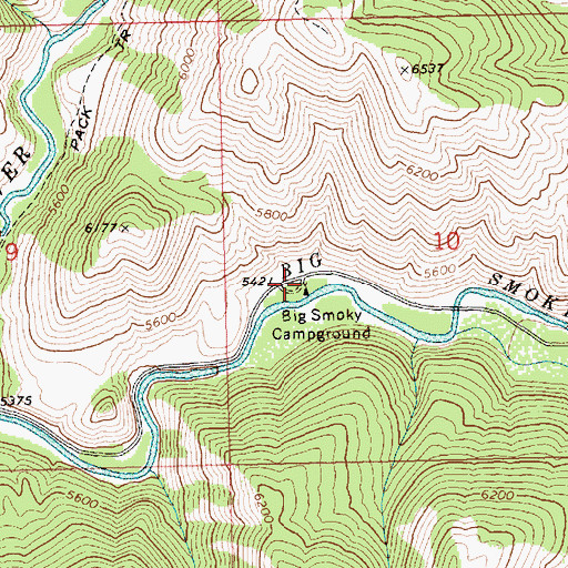 Topographic Map of Big Smoky Campground, ID