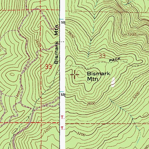 Topographic Map of Bismark Mountain, ID