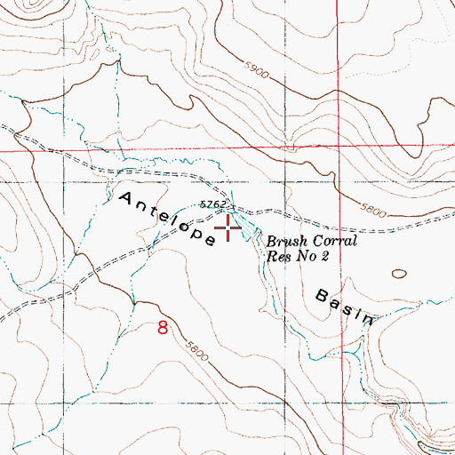 Topographic Map of Brush Corral Reservoir Number Two, ID