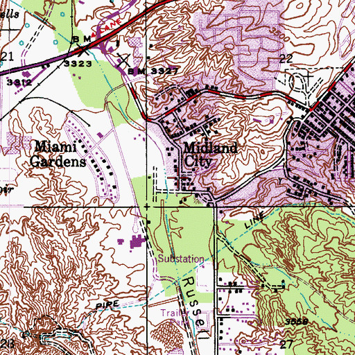 Topographic Map of Midland School, AZ