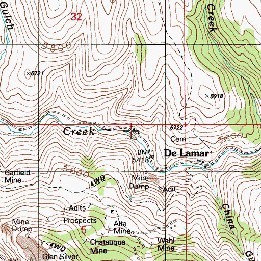 Topographic Map of De Lamar, ID