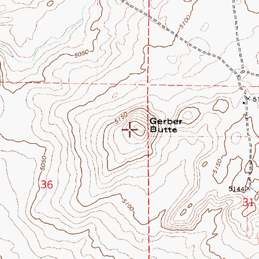 Topographic Map of Gerber Butte, ID