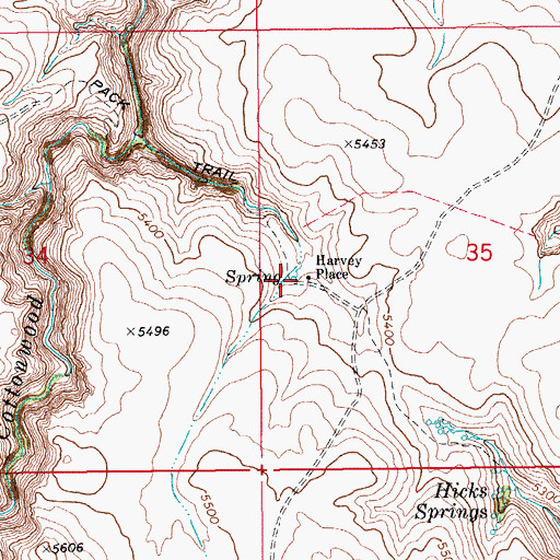 Topographic Map of Harvey Place, ID