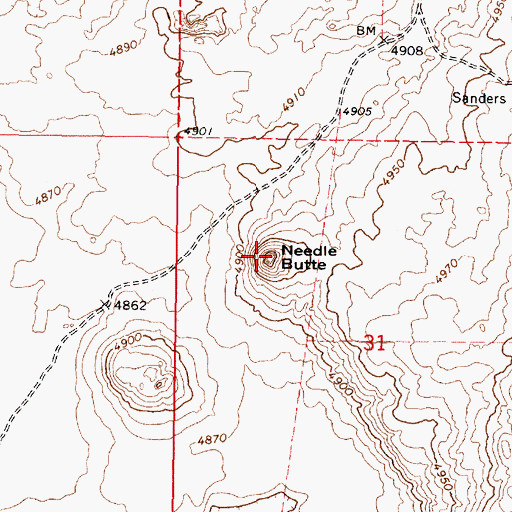 Topographic Map of Needle Butte, ID