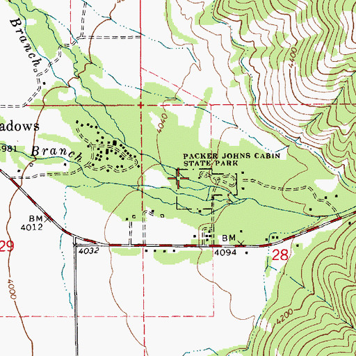 Topographic Map of Packer Johns Cabin State Park, ID