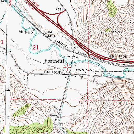 Topographic Map of Portneuf, ID