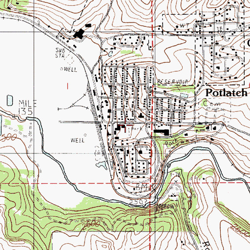 Topographic Map of Potlatch, ID