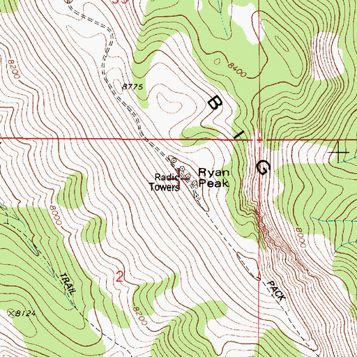 Topographic Map of Ryan Peak, ID