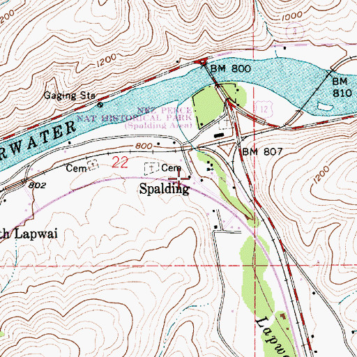 Topographic Map of Spalding, ID