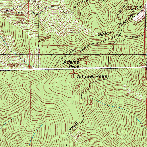 Topographic Map of Adams Peak, ID
