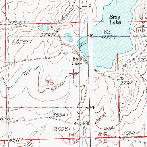 Topographic Map of Bray Lake, ID