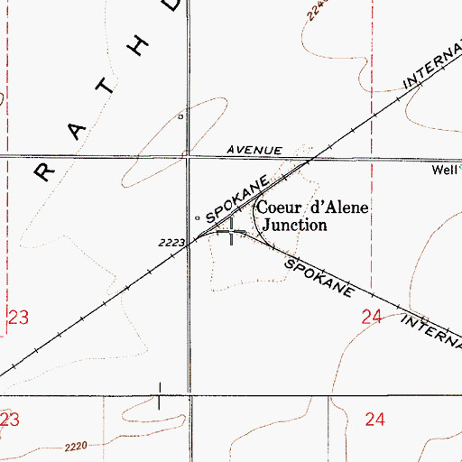 Topographic Map of Coeur d'Alene Junction, ID