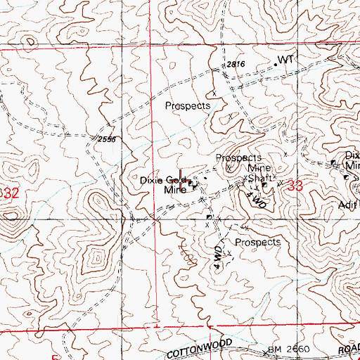 Topographic Map of Dixie Gold Mine, AZ