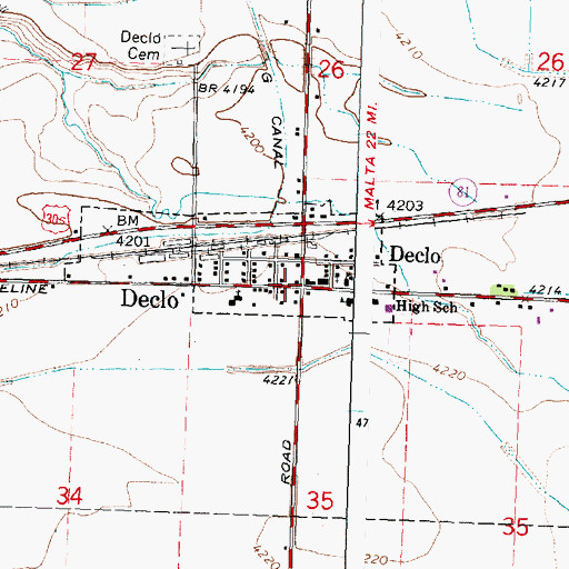 Topographic Map of Declo, ID