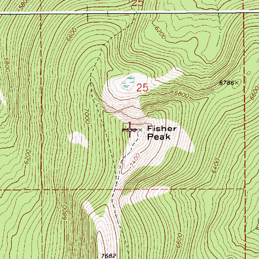 Topographic Map of Fisher Peak, ID
