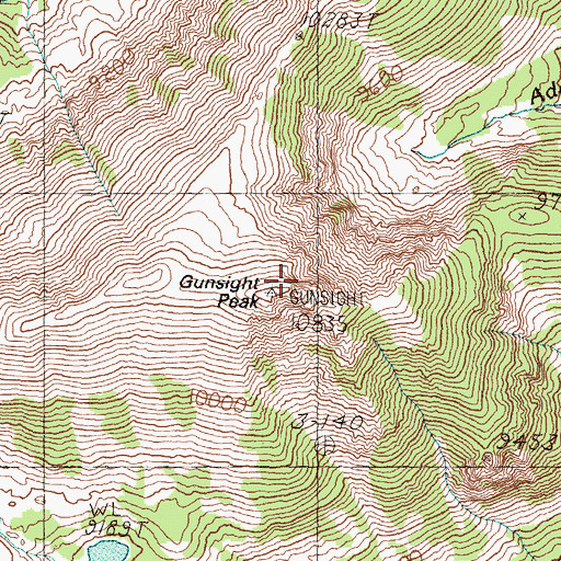 Topographic Map of Gunsight Peak, ID