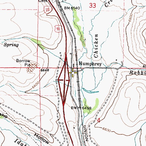 Topographic Map of Humphrey, ID
