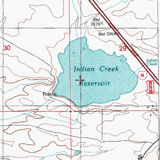Topographic Map of Indian Creek Reservoir, ID