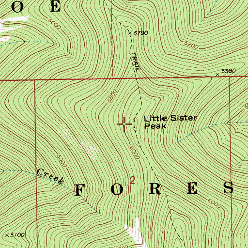 Topographic Map of Little Sister Peak, ID