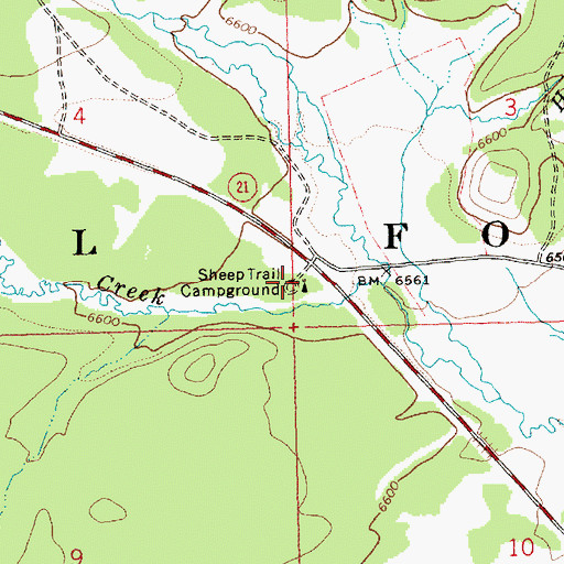 Topographic Map of Sheep Trail Campground, ID