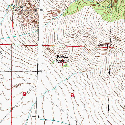 Topographic Map of Willow Springs, ID