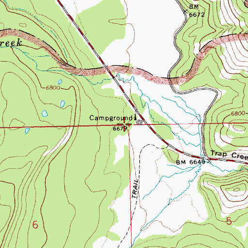 Topographic Map of Trap Creek Rest Area, ID