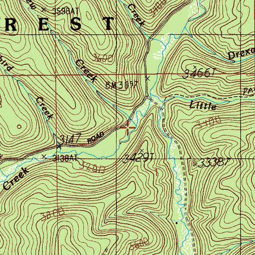 Topographic Map of New Creek, ID