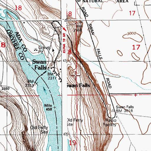 Topographic Map of Swan Falls Dam, ID
