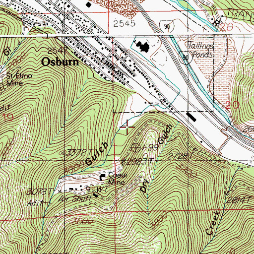 Topographic Map of Osborn Tailings Dam, ID