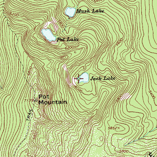 Topographic Map of Jack Lake, ID
