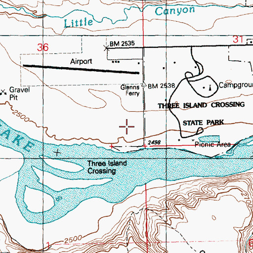 Topographic Map of Three-Island Crossing Access Area, ID