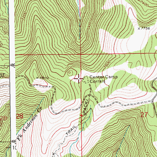 Topographic Map of Center Camp Corrals, ID