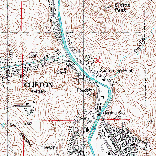 Topographic Map of Clifton Railroad Station, AZ