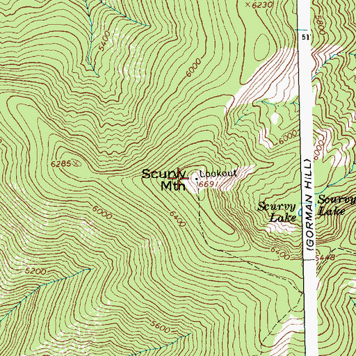 Topographic Map of Scurvy Mountain Lookout, ID