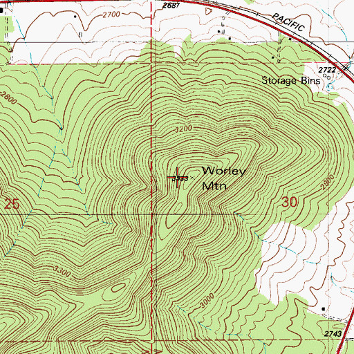 Topographic Map of Worley Mountain, ID