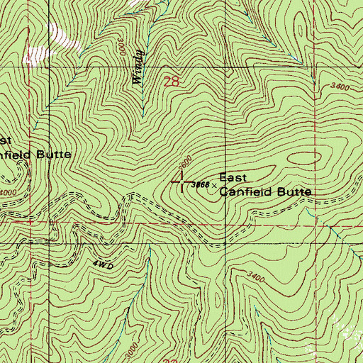 Topographic Map of East Canfield Butte, ID
