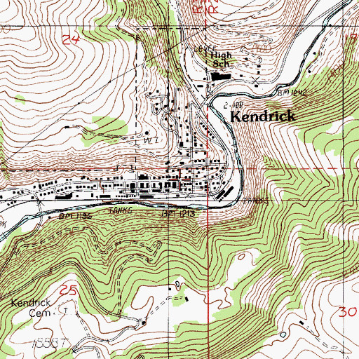 Topographic Map of Kendrick, ID