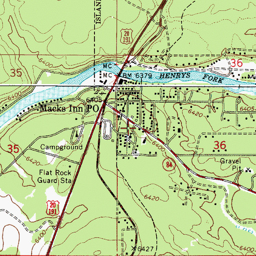 Topographic Map of Macks Inn Post Office, ID