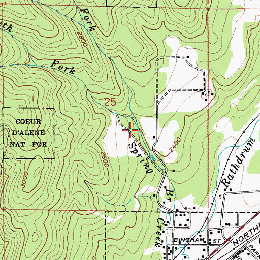 Topographic Map of North Fork Spring Branch Creek, ID