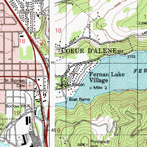 Topographic Map of Fernan Lake Village, ID