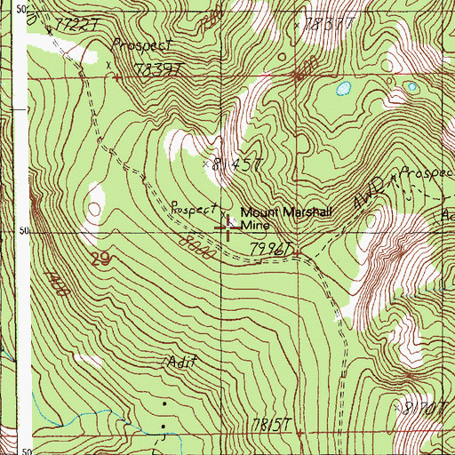 Topographic Map of Mount Marshall Mine, ID