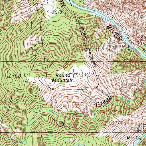 Topographic Map of Round Mountain, ID